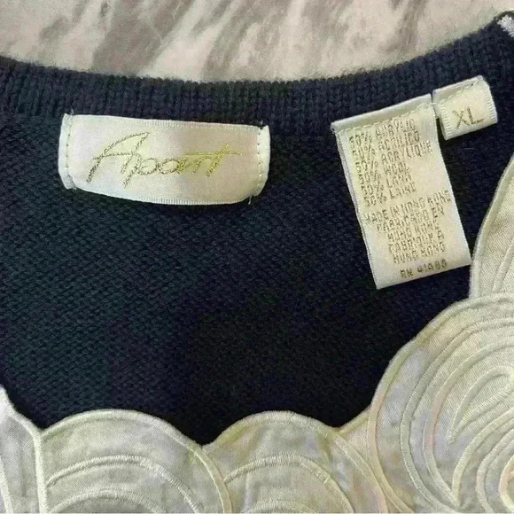 Apart Impressions Womens Size XL Wool Blend Navy Knit Appliqué Sweater Longline - Picture 7 of 9